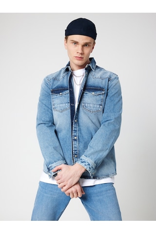 Slim Fit Erkek Gömlek U.kol Mavi