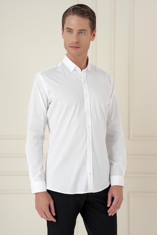 Efor Slim Fit Düğmeli Yaka Esnek Klasik Beyaz Gömlek Gk 746 Beyaz
