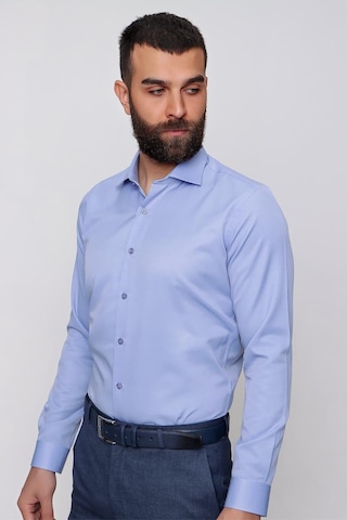 Efor Slim Fit Pamuk Saten Klasik Mavi Gömlek Gk 604 Mavi