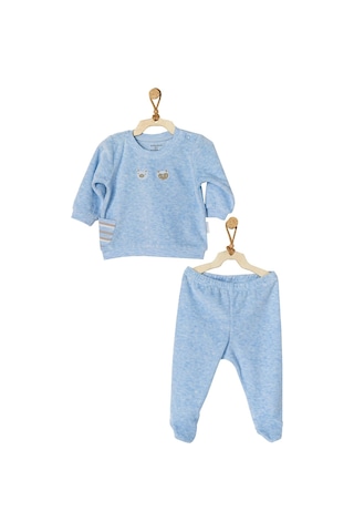 Andywawa Erkek Bebek Mavi Kadife Alt Üst Takım Ac22316rep 001