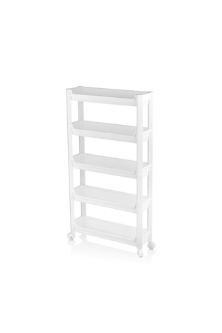 Go İthalat Rafty 5 Katlı Tekerlekli Sepet Organizer Düzenleyici Raf Ünitesi 465x145x850mm Beyaz