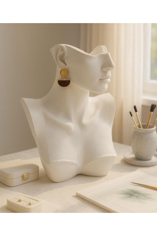 Kahverengi Taşlı Minimal Tarz Küpe Çok Renkli