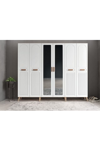 Letto Membran 6 Kapaklı Portmanto Montaj Dahil Meşe Beyaz 240 Cm
