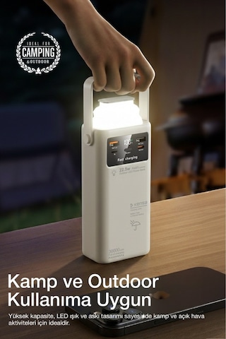 30.000 Mah Outdoor Led Işıklı Hızlı Şarj Powerbank Usb-c & Çoklu Cihaz Desteği Beyaz