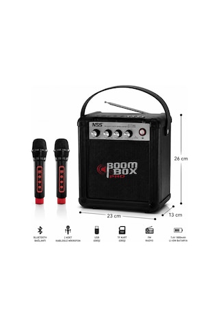 Nss Ns-992mıc Boombox Pro Kablosuz Karaoke Hoparlör Fm Radyo 2 Adet Mikrofon