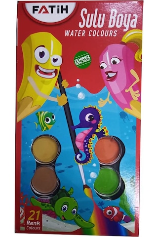21 li Sulu Boya ve Suluboya Fıçası 1 Adet 21 Renk Suluboya