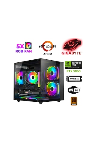 Xaser Savage X90 R5-7600 32 GB 1 TB SSD 8 GB RTX5060 Masaüstü Oyuncu Bilgisayarı