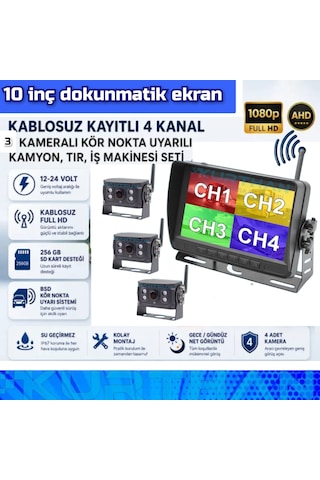 10 İnç Dvr Dokunmatik 3 Adet Kablosuz Kamera Ahd 1080p Monitör Bsd Kör Nokta Sistemli 12 24 V