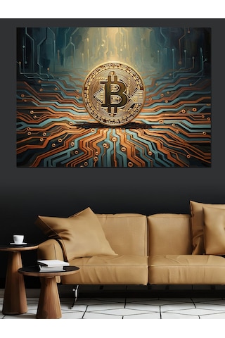 Ahşap Tablo Dev Bitcoin Logosu Ve Devreler