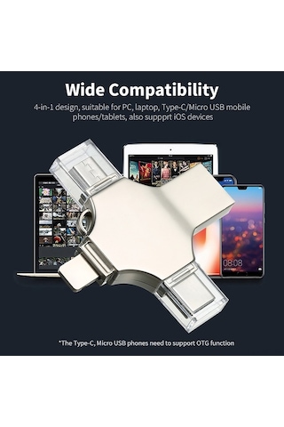 Novahub 64gb Çoklu Bağlantılı Metal Usb Bellek - Type C, Micro Usb Ve İos Uyumlu Hızlı Veri Aktarımı