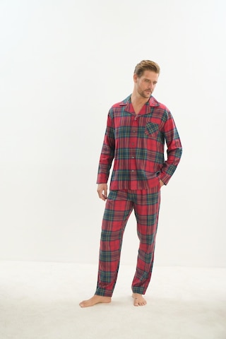 Erkek Uzun Kol Gömlek Yaka Önden Düğmeli Kırmızı Pijama Takım C1t5n5o9 001