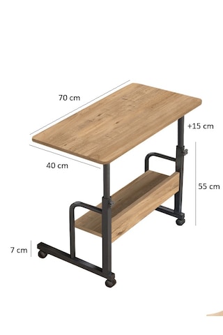 Tekerlekli Dikiş Makinesi Sehpası Ayarlanabilir Çok Amaçlı Çalışma Masası 80x40 Cm Atlantik Çam