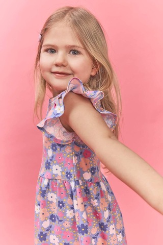 Defacto Desenli Askılı Elbise Kız Bebek H2176a526smbe554 Mavi-be554