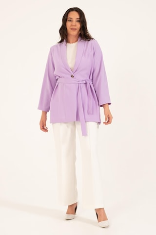 Kuşak Detaylı Salaş Ceket-1749-lila Lila