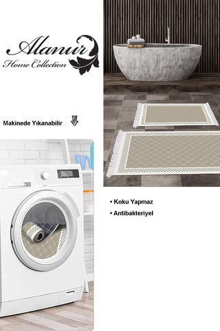 Dekoreko Kaymaz Taban Djt 2 Li Banyo Paspas Takımı Star Pamuk Saçaklı Modern 603m Bej