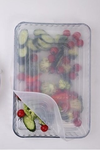 Thentech Yiyecek Muhafaza İçin Silikon Kapak 40x27cm Dikdörtgen Silikon Kapak Yiyecek Saklama Kapağı 2'li Beyaz
