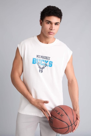 Defacto Pamuk Nba Mılwaukee Bucks Boxy Fıt V Yaka Atlet G2434ax26auer105 Ekru-er105