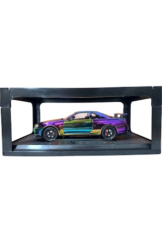1:24 Metal Model Koleksiyon Araba Nissan Skyline Gt-r R34 Yeşil-mor 19 Cm Döner Ön Tekerler