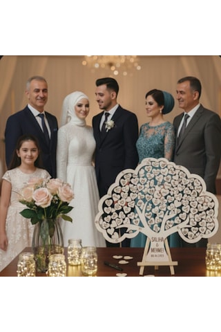 Düğün-nişan- Misafir Hatıra Anı Kutusu-defteri Hayat Ağacı 45cm Şeffaf Pleksi Şövale Ve Kalem Hediyeli