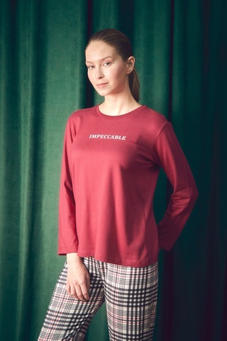 Fullamoda Yazı Baskılı Bisiklet Yaka 2 Li Pijama Takımı 24mıcg631216539-bordo Bordo