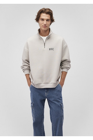 Mavi - Mavi Logo Baskılı Yarı Fermuarlı Gri Sweatshirt 0s10208-70074 Gri