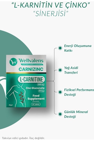 Carnizinc L-karnitine 1000 Mg + Çinko Desteği 30 Tablet