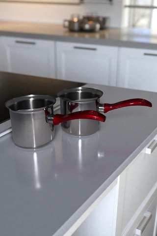 2'li Set Paslanmaz Çelik Cezve Kırmızı Kulplu 12cm