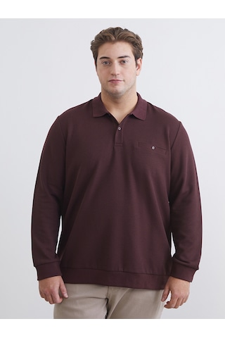 Lcwaıkıkı Classic Bordo Büyük Beden Polo Yaka Erkek Sweatshirt