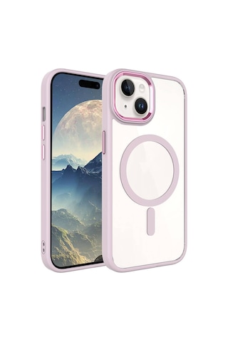 Nourthkiingdom Apple Uyumlu iPhone 15 Plus Wireless Şarj Özellikli Nrtk Krom Magsafe Silikon Kılıf-pembe Açık Pembe Açık