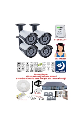 Kadraj Güvenlik Kamera Seti - 4 Kameralı - 5mp Sony Seculens, Full Hd, Gece Görüşü, Yasalara Uygun, 2tb Disk + Ses Alma