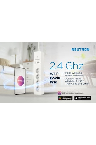 Neutron Ntl-sw07 1050 Joule Akım Korumalı Wifi Akıllı Grup Priz 4 Lü, 2 Usb + Type-c, 1 Mt Kablo 1 M