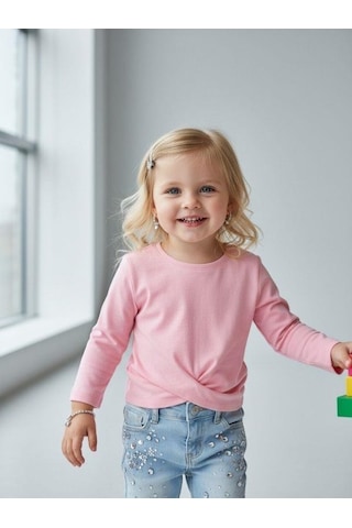 Zekids Kız Bebek Pamuklu İnce Uzun Kollu Bluz-16720 Pembe