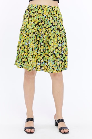 Leila Viskon Kumaş Sarı Çiçekli Midi Boy Şort Etek Sarı
