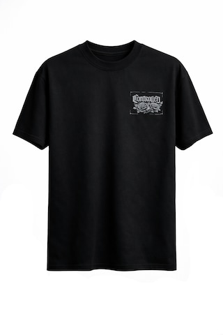 Sırt Baskılı %100 Pamuk Oversize T-shirt Controlled Antrasit - Siyah