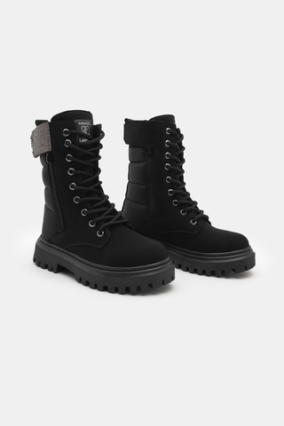 Tonny Black Kız Çocuk Siyah Mat Termo Taban Taş Detaylı Fermuarlı Ve Bağcıklı Cırtlı Bot Tbldy6002 308 Siyah Mat Siyah