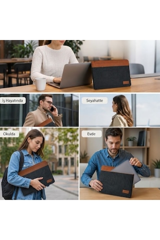 Buffer 15.6 İnç Mıknatıslı Keçe Laptop Ve Evrak Çantası, Notebook Bilgisayar Ve Dosya Taşıma Çantası siyah