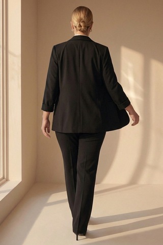 Hanezza Yeni Sarap Rengi Kadın Blazer Ceket Büyük Beden Takım Elbise Uyumlu Siyah - 5553107 Siyah
