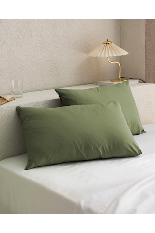 Manon %100 Pamuk Ranforce Düz 2'li Yastık Kılıfı Seti - Haki Çok Renkli