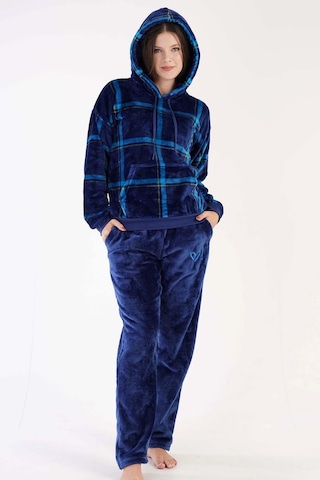 Kadın Welsoft Kapüşonlu Uzun Kol İndigo Pijama Takımı C3t0n3o088 001