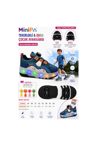Minipa Mira 4 Tekerlekli Patenli Işıklı Spor & Paten Dönüşümlü Çocuk Ayakkabısı İndigo - Orange