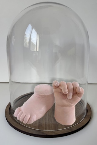 Küçük İzler Cam Fanuslu 3 Boyutlu Bebek El Ayak İzi Heykeli Seti