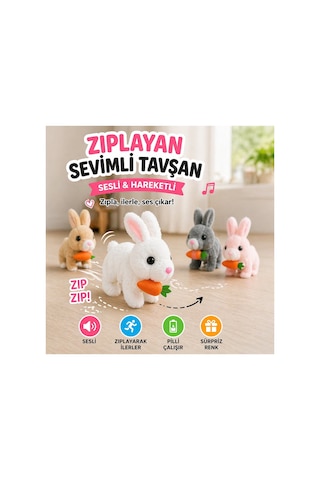 Pilli Zıplayan Tavşan Oyuncak Sevimli Peluş Hareketli Tavşan