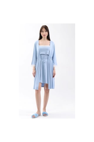 Luvmabelly Myra9651 Sabahlıklı Önden Bölmeli Dantelli Emzirme Geceliği -mavi-mavi