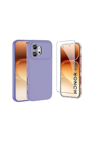 Honor 600 Uyumlu Içi Kadife Lansman Kılıf Ve Şeffaf Temperli Cam Ekran Koruyucu Lila