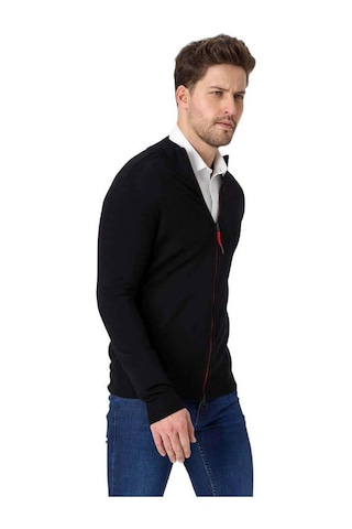 Woolona Tola Merinos Yünü Erkek Fermuarlı Sweater Siyah