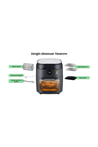 Wiami AirFryer Oven 12L Akıllı Yağsız Fritöz