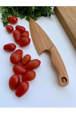 Ahşap Güvenli Çocuk Kesme Tahtası Ve Tekli Bıçak Seti Ahşap