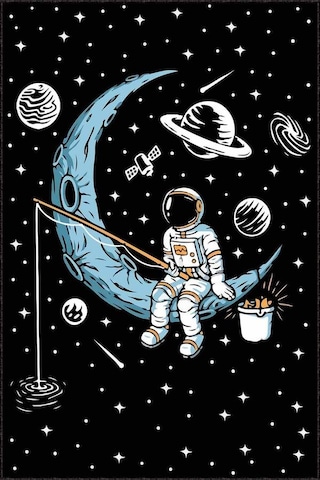 Siyah Kaymaz Taban Uzay Tema Astronotlu Çocuk Halısı Ar1159n11