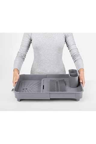 Miss Collection Açılır Kapanır Bulaşıklık Tabaklık, Su Tahliye Oluklu Ve Çatal Bıçak Kurutmalıklı-modern Tasarım Plastik Gri