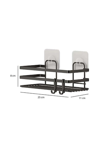 Banyo Düzenleyici Yapışkanlı Metal Banyo Rafı İkili Duş Rafı Organizer Şampuanlık Mat Siyah-gnrl281 Siyah
